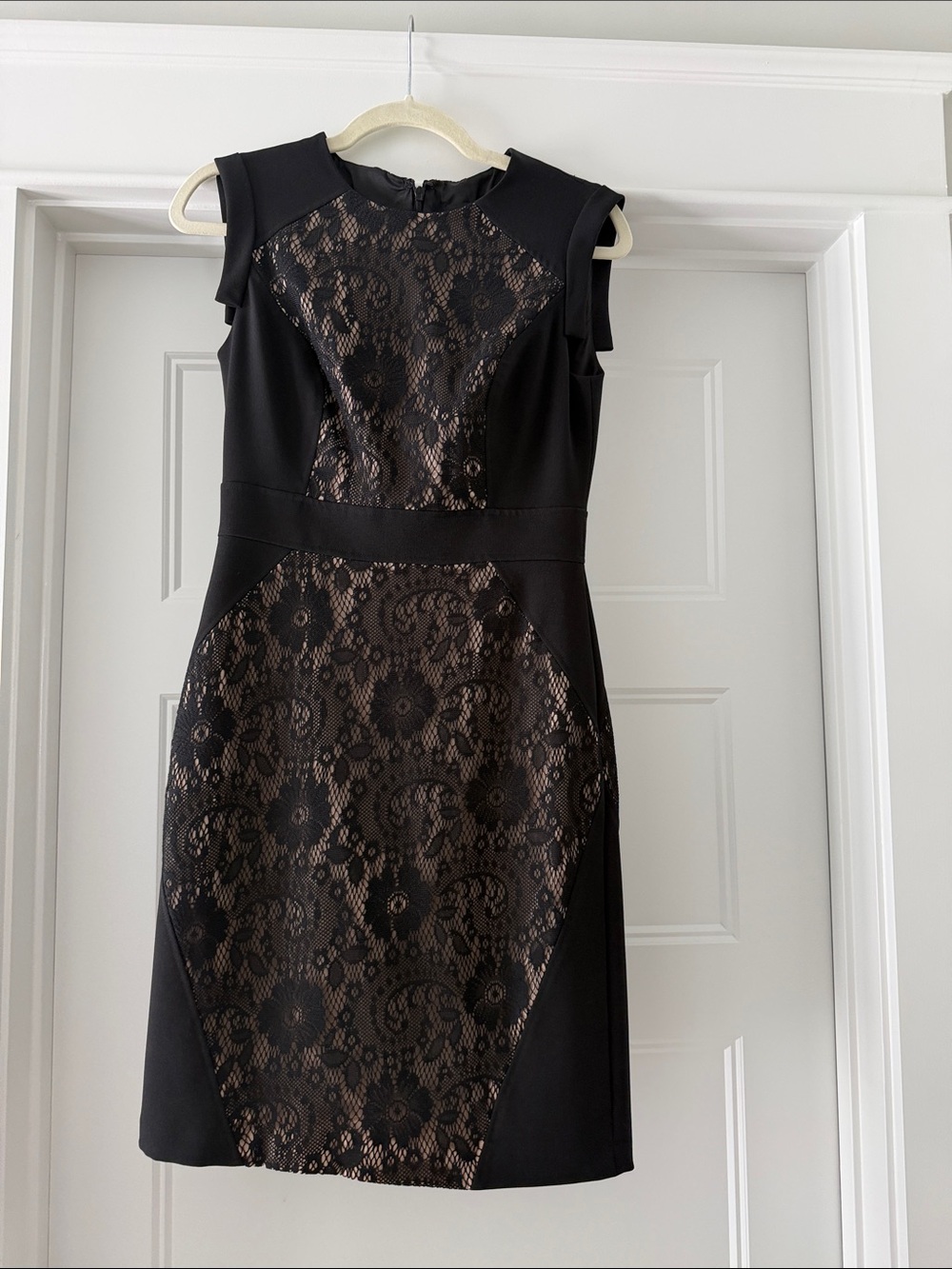 Saks Fifth Avenue Black Label Black Lace-Panel Sheath Dress